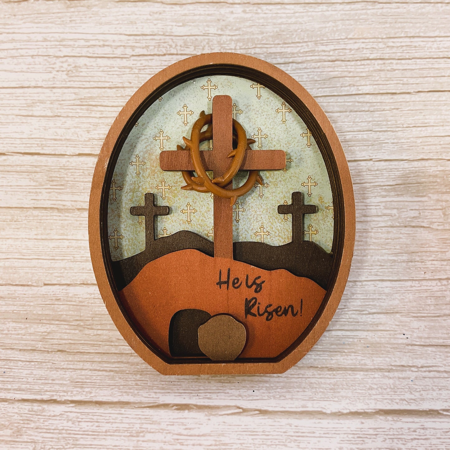 AGSD Easter Decor - Layered Three Cross & Tomb Wood Scene