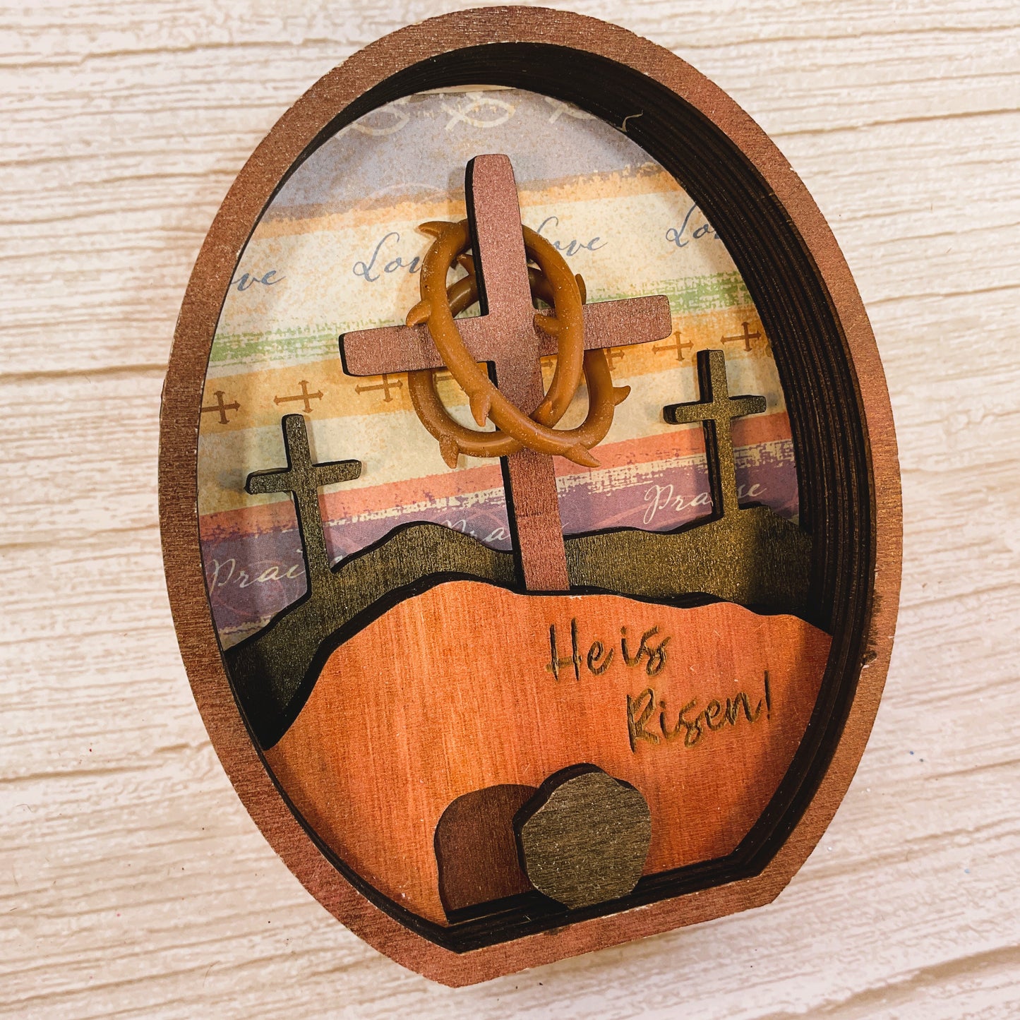 AGSD Easter Decor - Layered Three Cross & Tomb Wood Scene