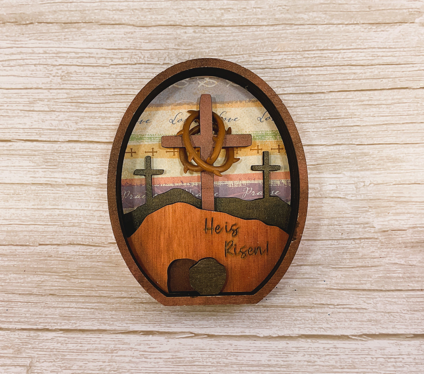 AGSD Easter Decor - Layered Three Cross & Tomb Wood Scene