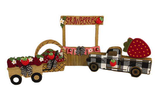 AGSD Spring Summer Decor - Strawberry Theme Booth Truck Tier Tray 4pc Set