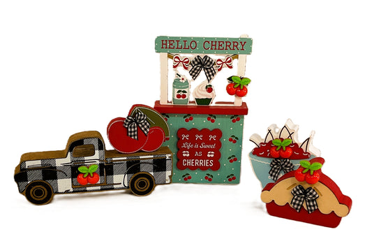 AGSD Spring Summer Decor - Cherry Theme Booth Truck Tier Tray 4pc Set