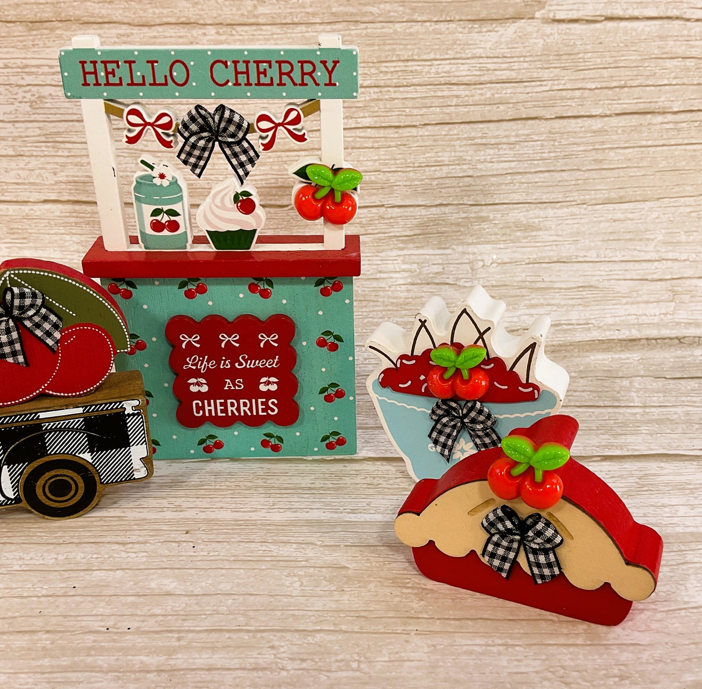 AGSD Spring Summer Decor - Cherry Theme Booth Truck Tier Tray 4pc Set