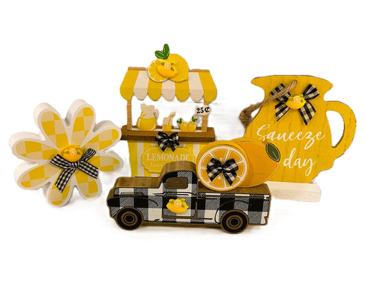 AGSD Spring Summer Decor - Lemon Theme Booth Truck Tier Tray 4pc Set