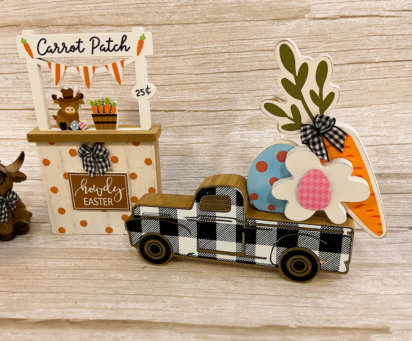 AGSD Easter Decor - Highland Cow Figurine Booth Truck Tier Tray 4pc Set