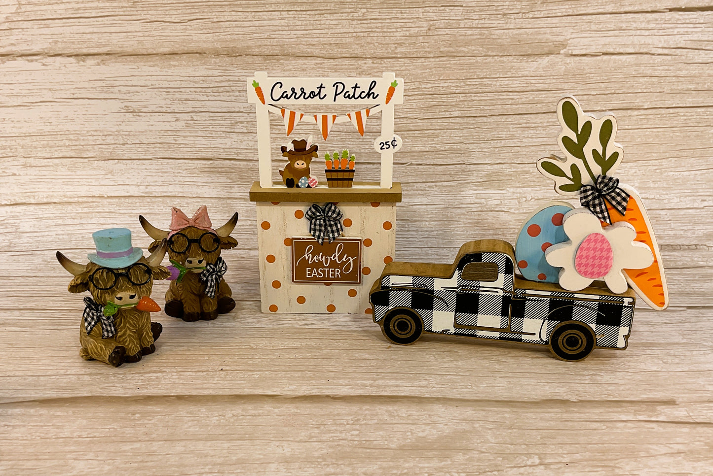 AGSD Easter Decor - Highland Cow Figurine Booth Truck Tier Tray 4pc Set