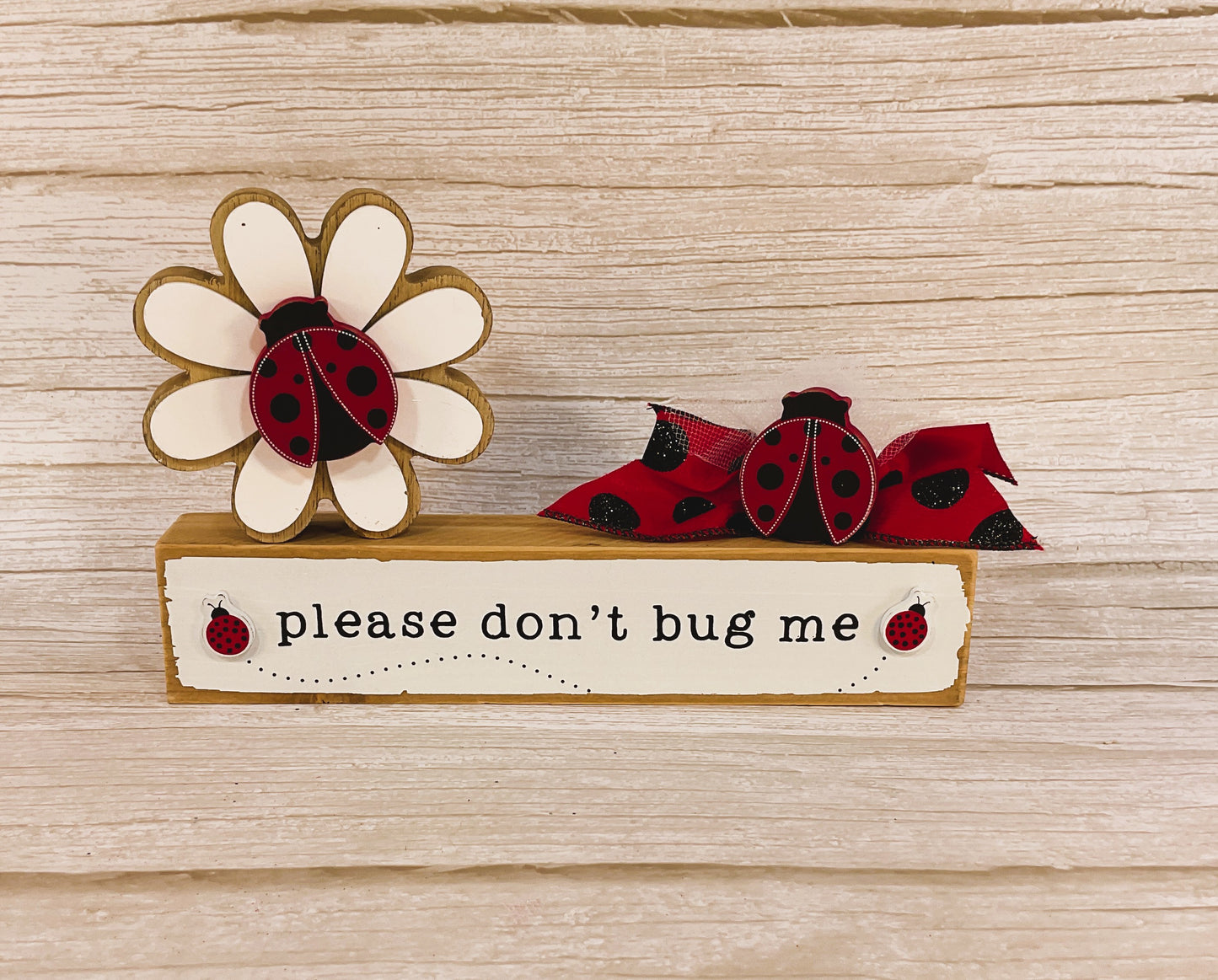 AGSD Summer Decor - Ladybug Sign and Chunky Daisy Wood Flower 2pc Set