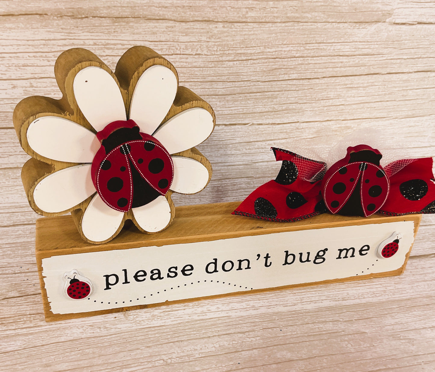 AGSD Summer Decor - Ladybug Sign and Chunky Daisy Wood Flower 2pc Set