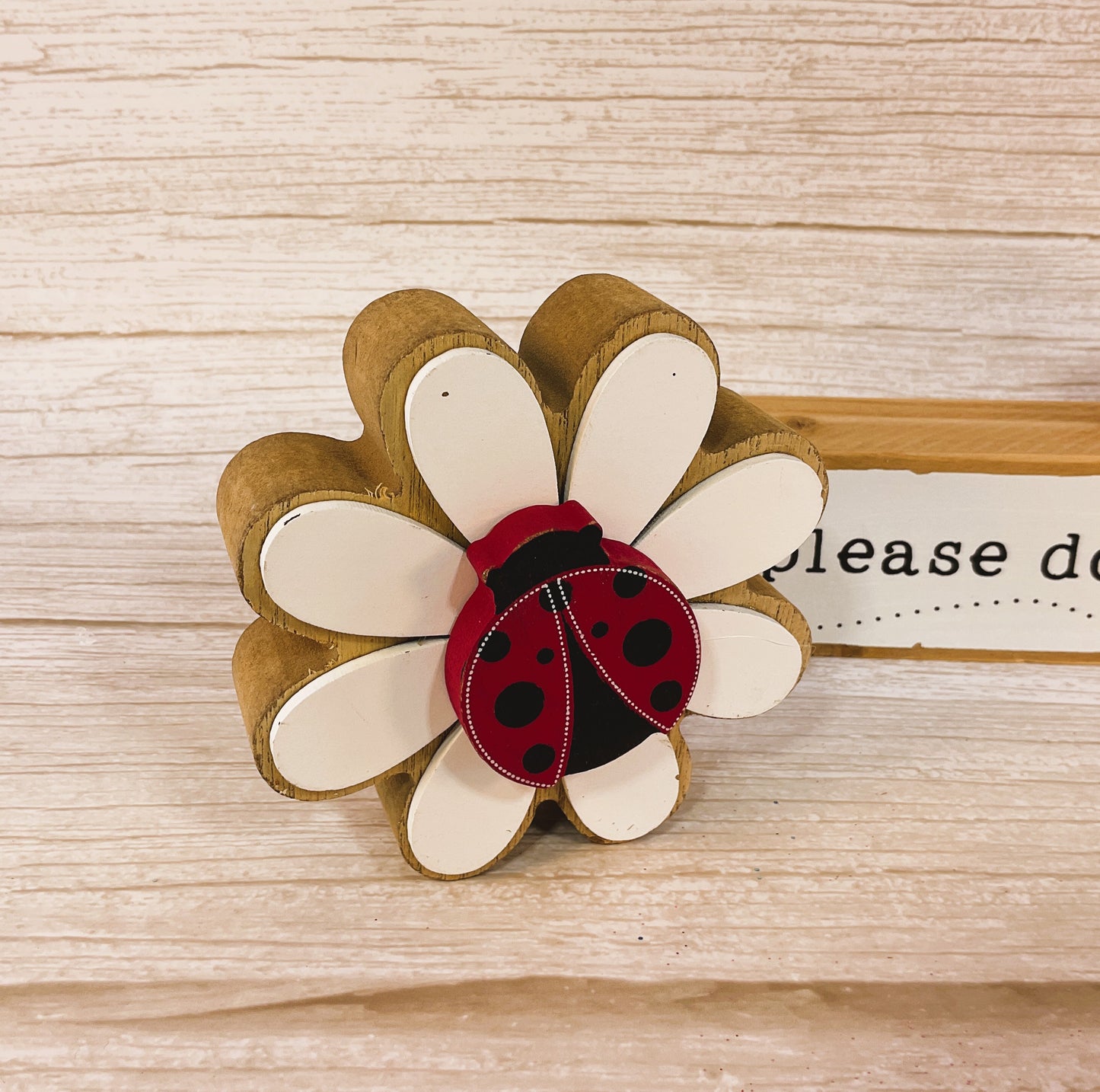 AGSD Summer Decor - Ladybug Sign and Chunky Daisy Wood Flower 2pc Set