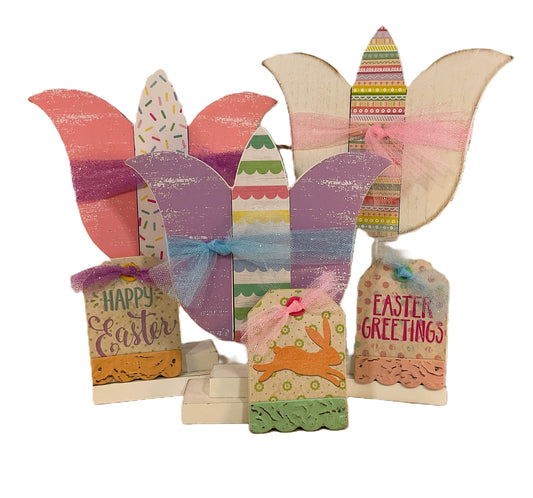 AGSD Easter Decor - Large Chunky Wood Spring Tulips 3pc Set