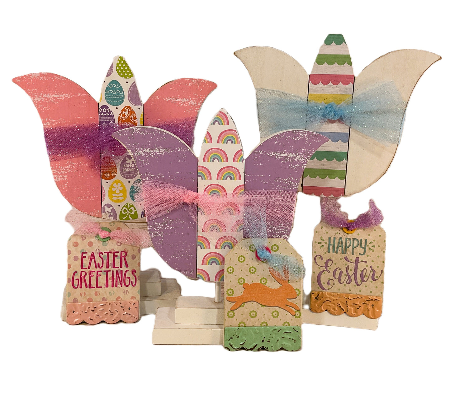 AGSD Easter Decor - Large Chunky Wood Spring Tulips 3pc Set