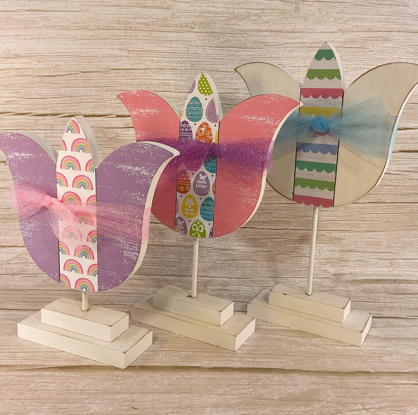 AGSD Easter Decor - Large Chunky Wood Spring Tulips 3pc Set