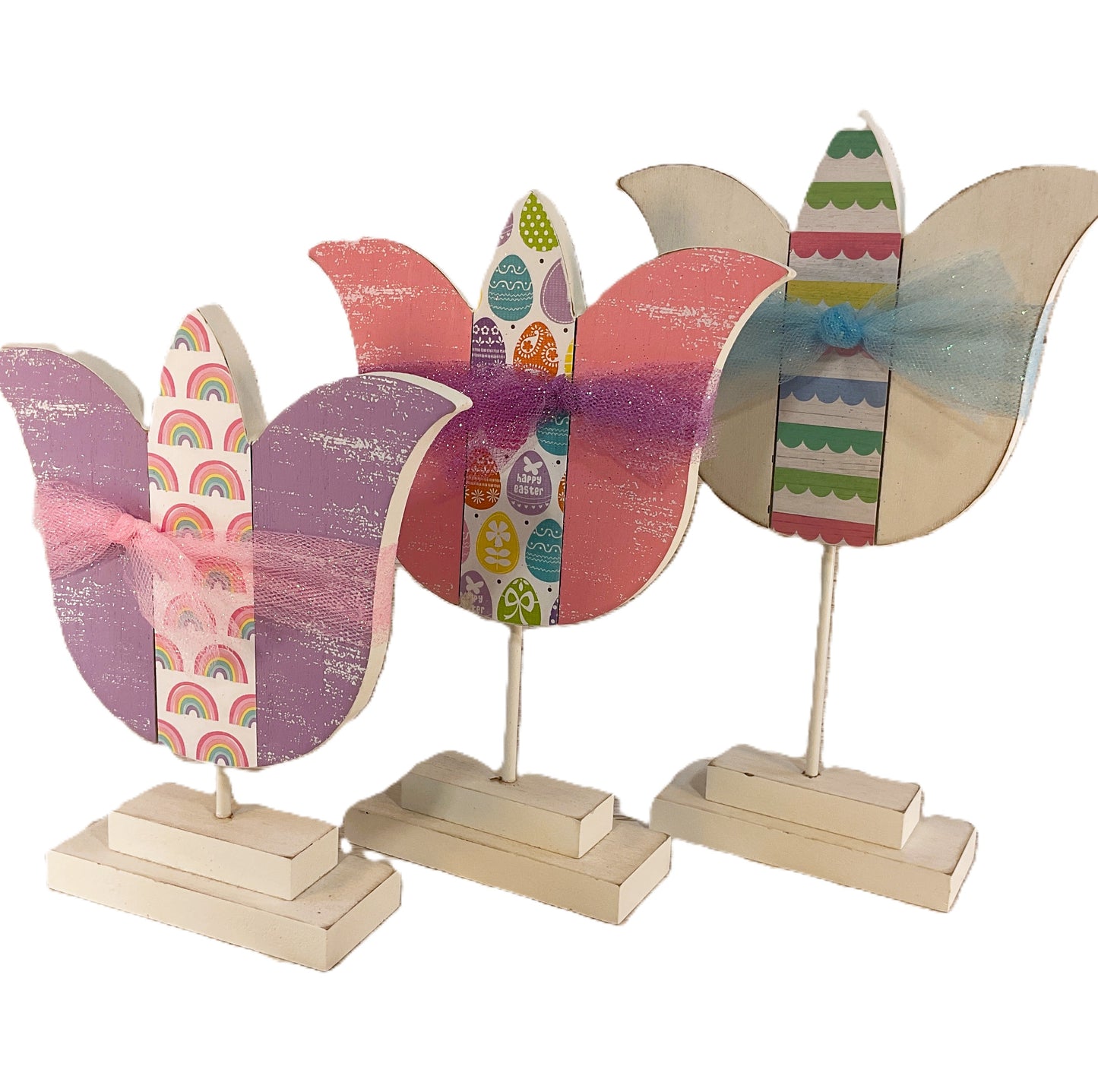 AGSD Easter Decor - Large Chunky Wood Spring Tulips 3pc Set