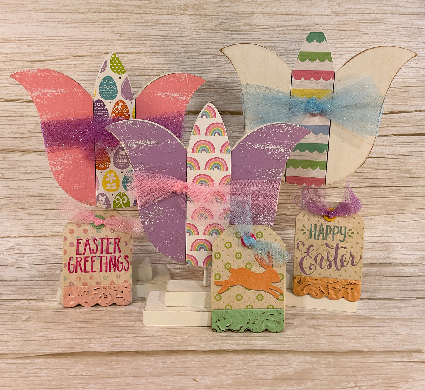 AGSD Easter Decor - Large Chunky Wood Spring Tulips 3pc Set