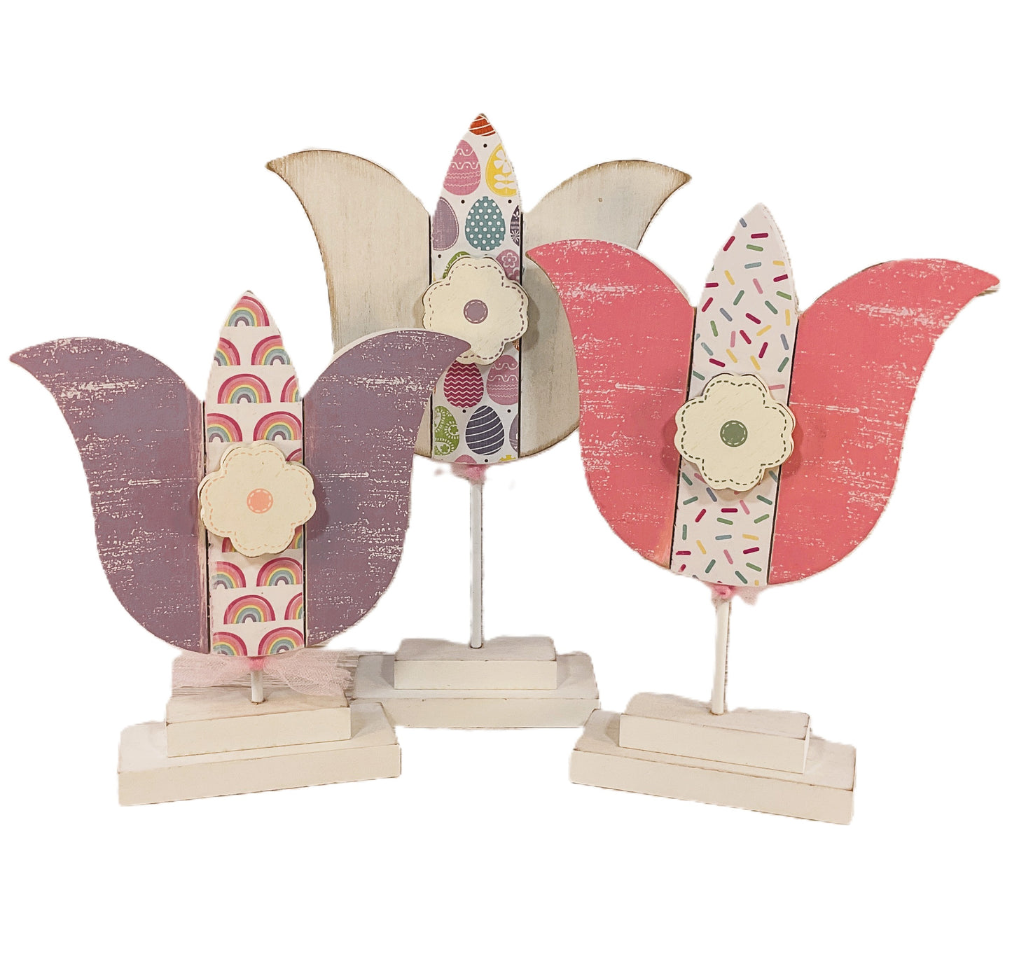 AGSD Easter Decor - Large Chunky Wood Spring Tulips 3pc Set
