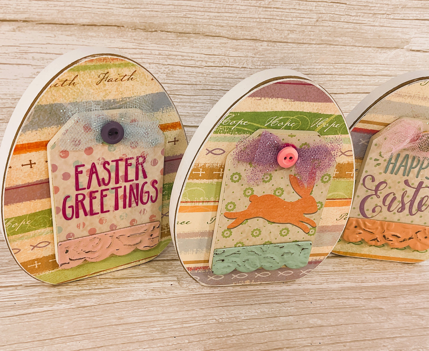 AGSD Easter Decor - Chunky Wood Spring Egg Sitters 3pc Set