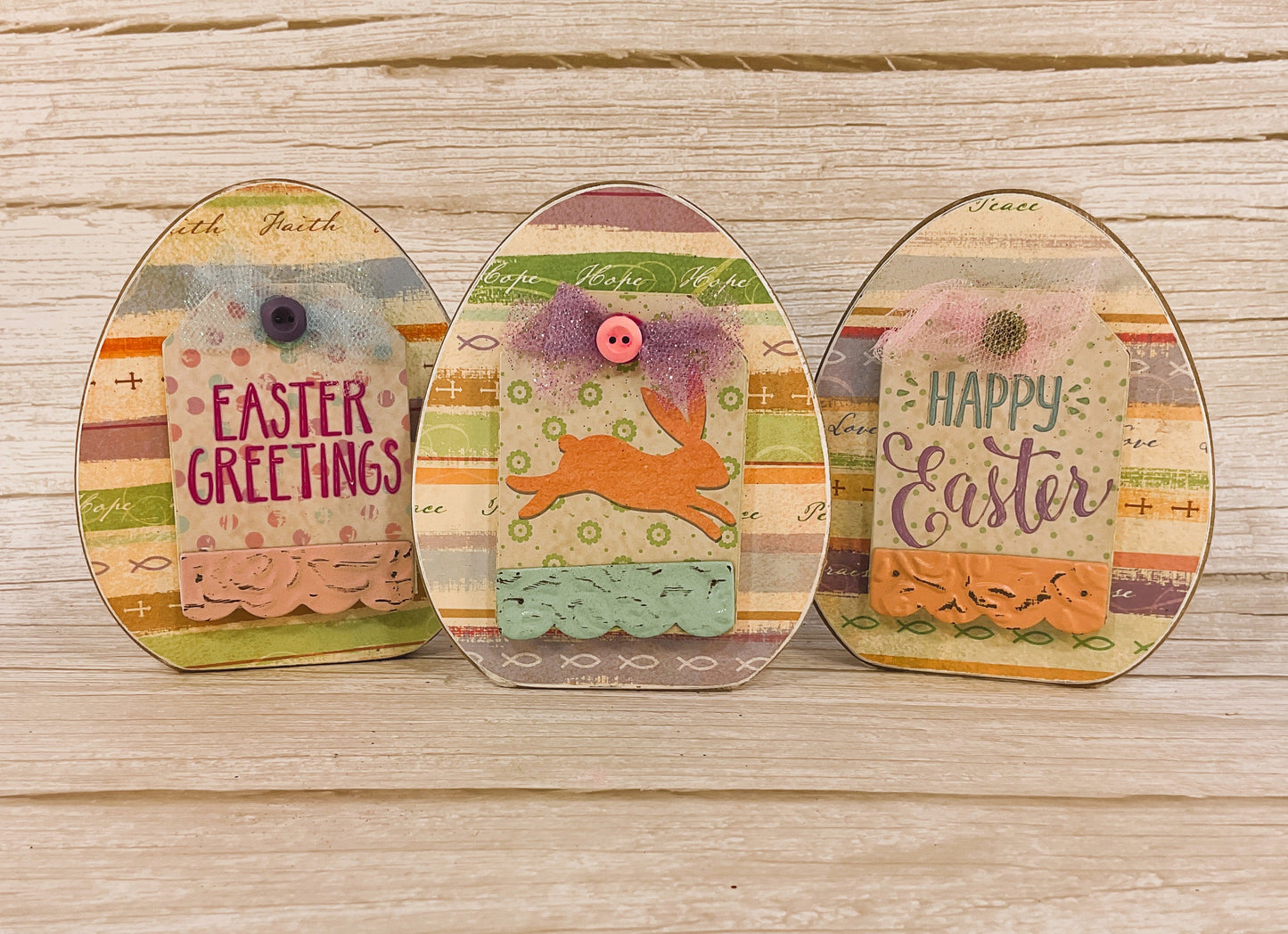 AGSD Easter Decor - Chunky Wood Spring Egg Sitters 3pc Set