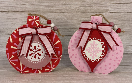 Retro Pink Chunky Wood Ornament Sitters Set of 3 | Christmas Decor | Agape Gifts