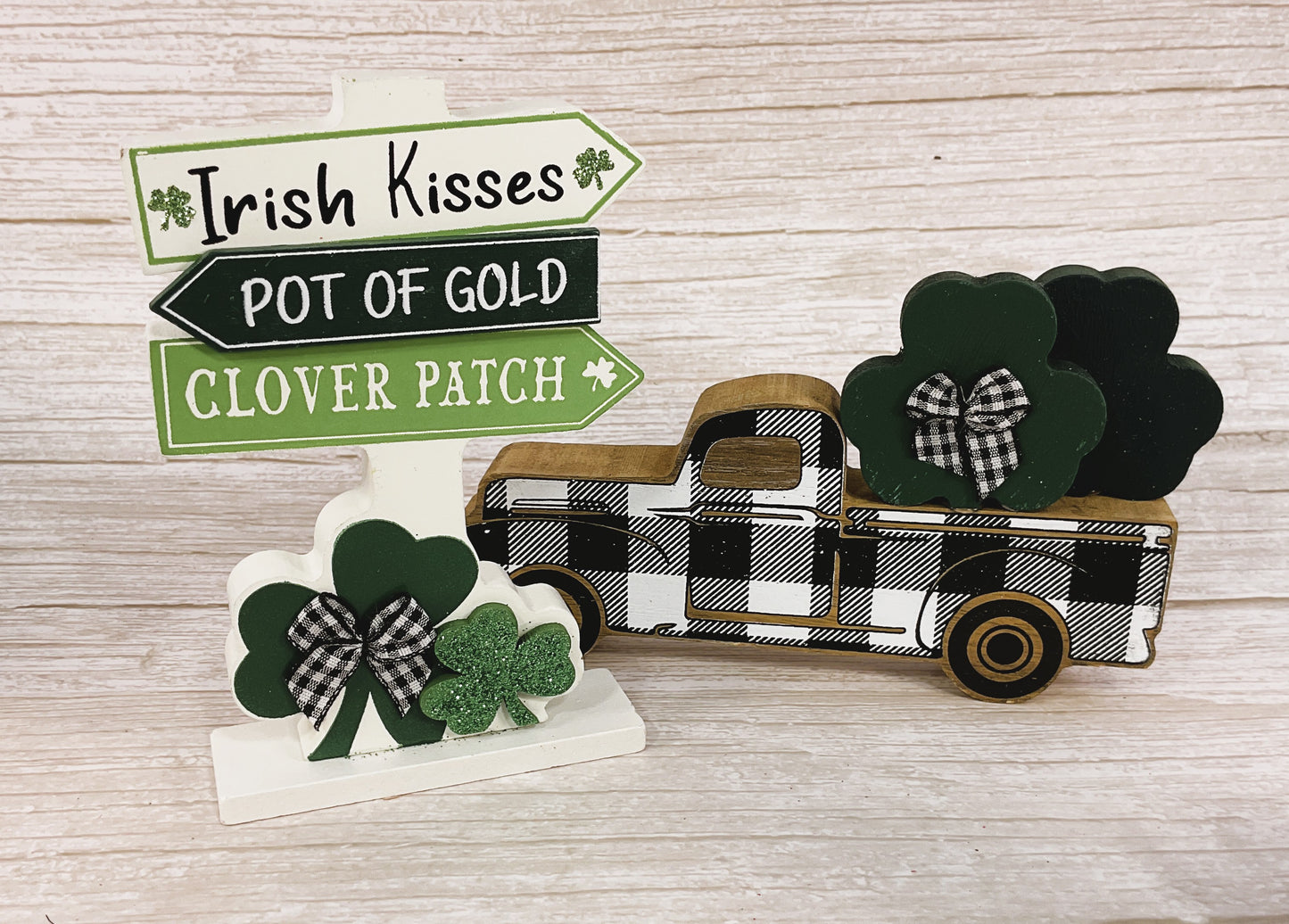 AGSD St Patrick's Decor - Highland Cow Figurine Arrow Sign Truck 4pc Set