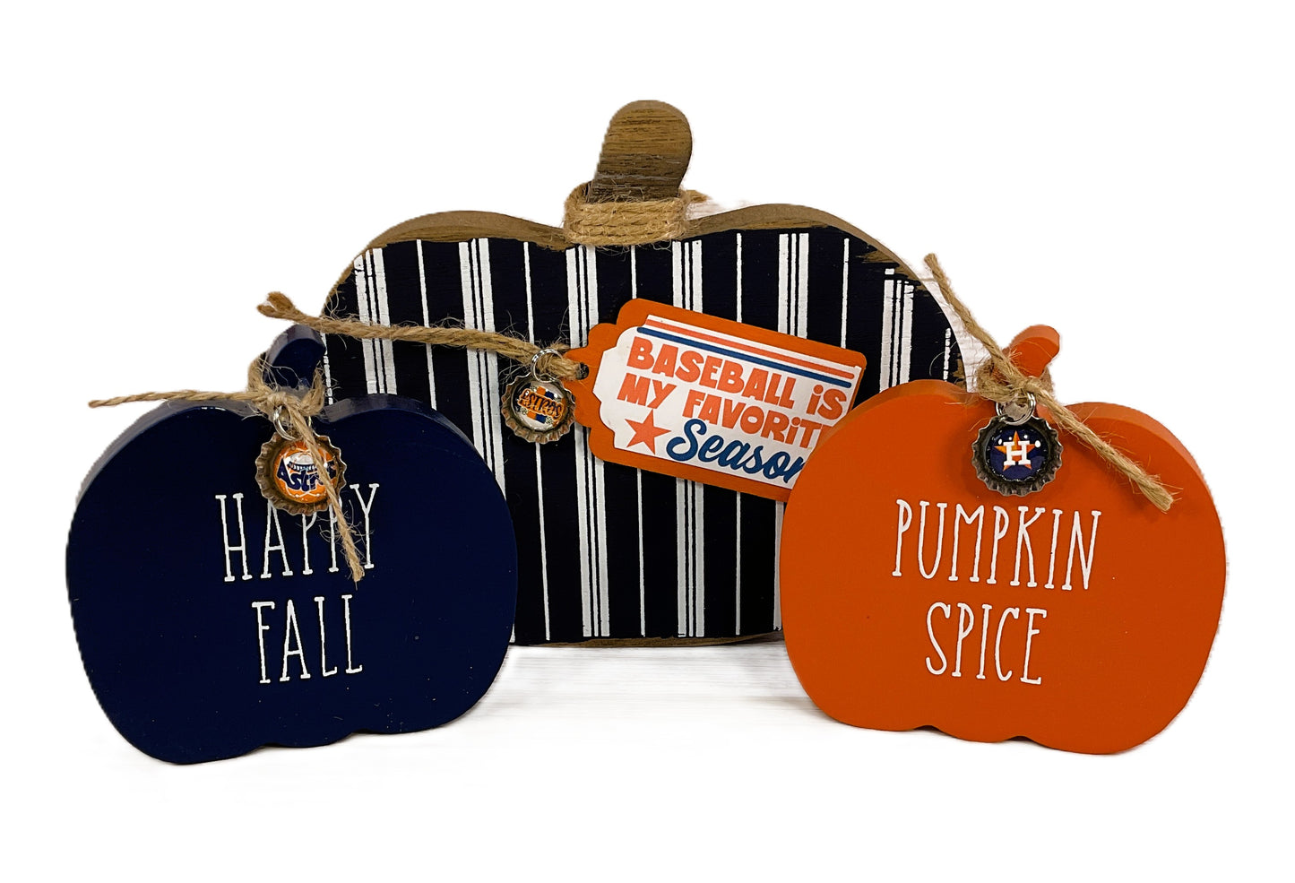 AGSD Fall Decor - Major Texas Baseball Blue Orange Pumpkin Decor 3pc Set