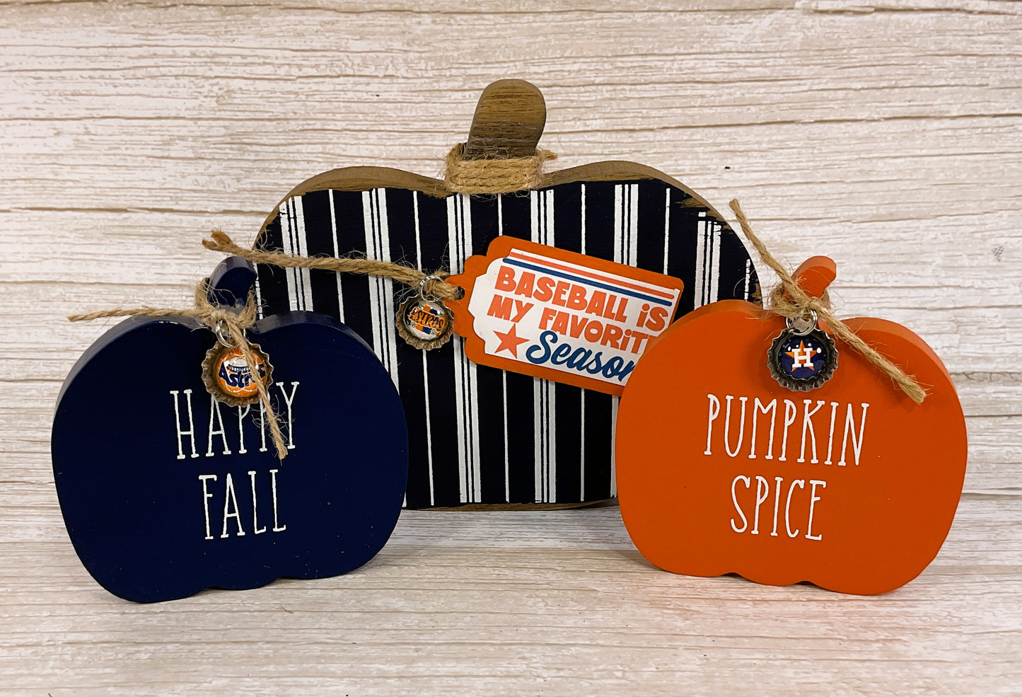 AGSD Fall Decor - Major Texas Baseball Blue Orange Pumpkin Decor 3pc Set