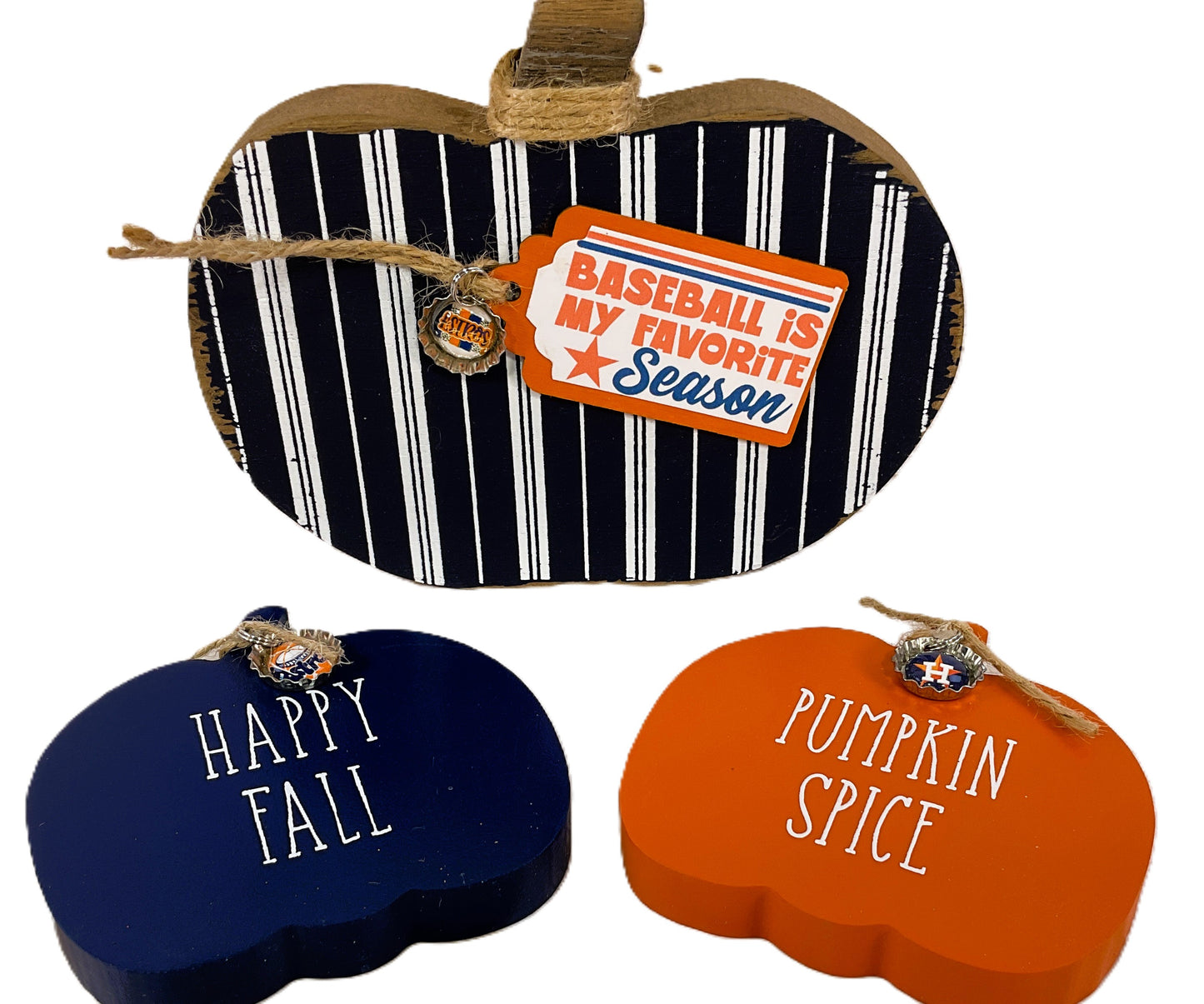 AGSD Fall Decor - Major Texas Baseball Blue Orange Pumpkin Decor 3pc Set