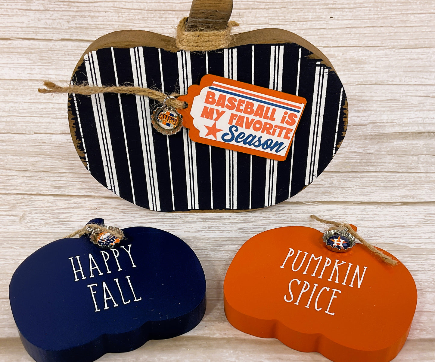 AGSD Fall Decor - Major Texas Baseball Blue Orange Pumpkin Decor 3pc Set