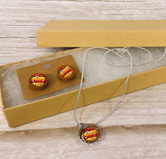 AGSD Novelty Jewelry -Mini Bottlecap Baseball Necklace and Pierced Earring Set