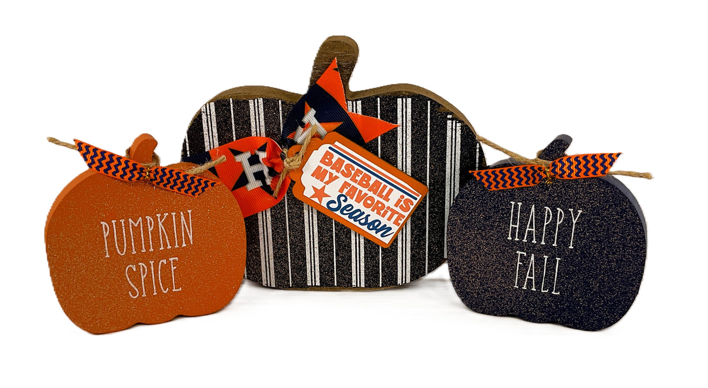 AGSD Fall Decor - Major Texas Baseball Blue Orange Pumpkin Decor 3pc Set