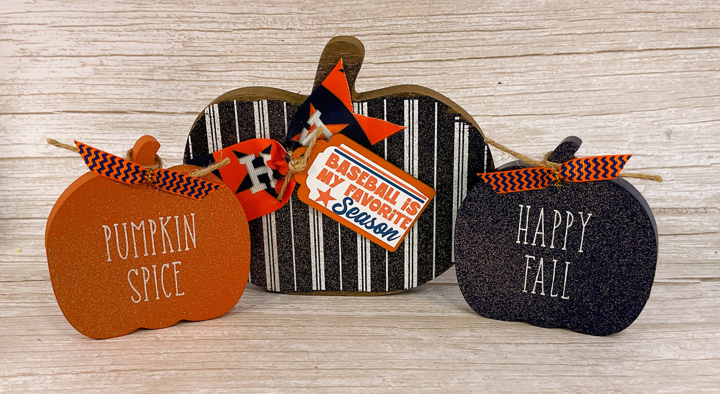 AGSD Fall Decor - Major Texas Baseball Blue Orange Pumpkin Decor 3pc Set