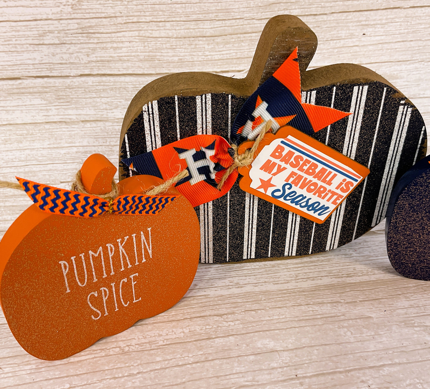 AGSD Fall Decor - Major Texas Baseball Blue Orange Pumpkin Decor 3pc Set