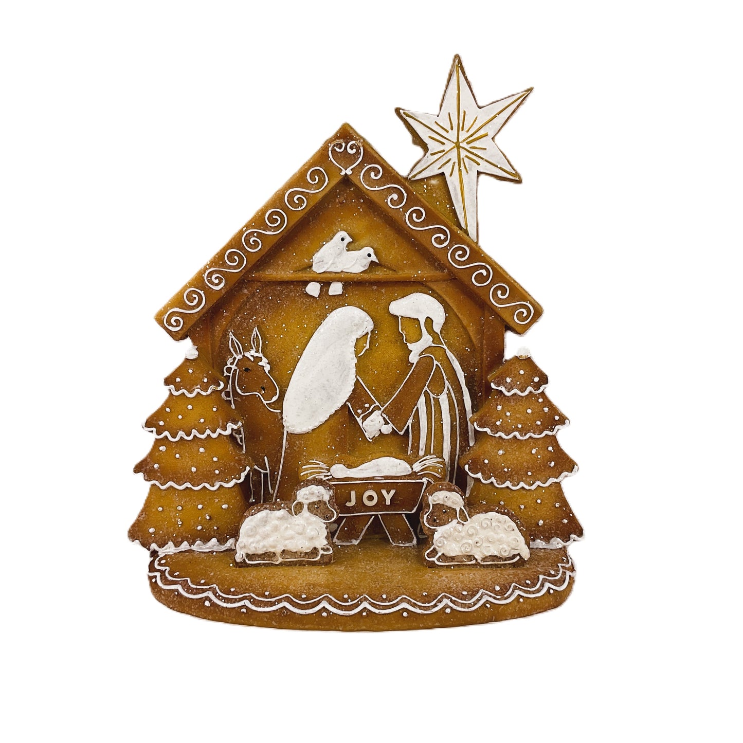 AGSD Christmas Decor - JOY Gingerbread Nativity Holy Family Stable Figurine