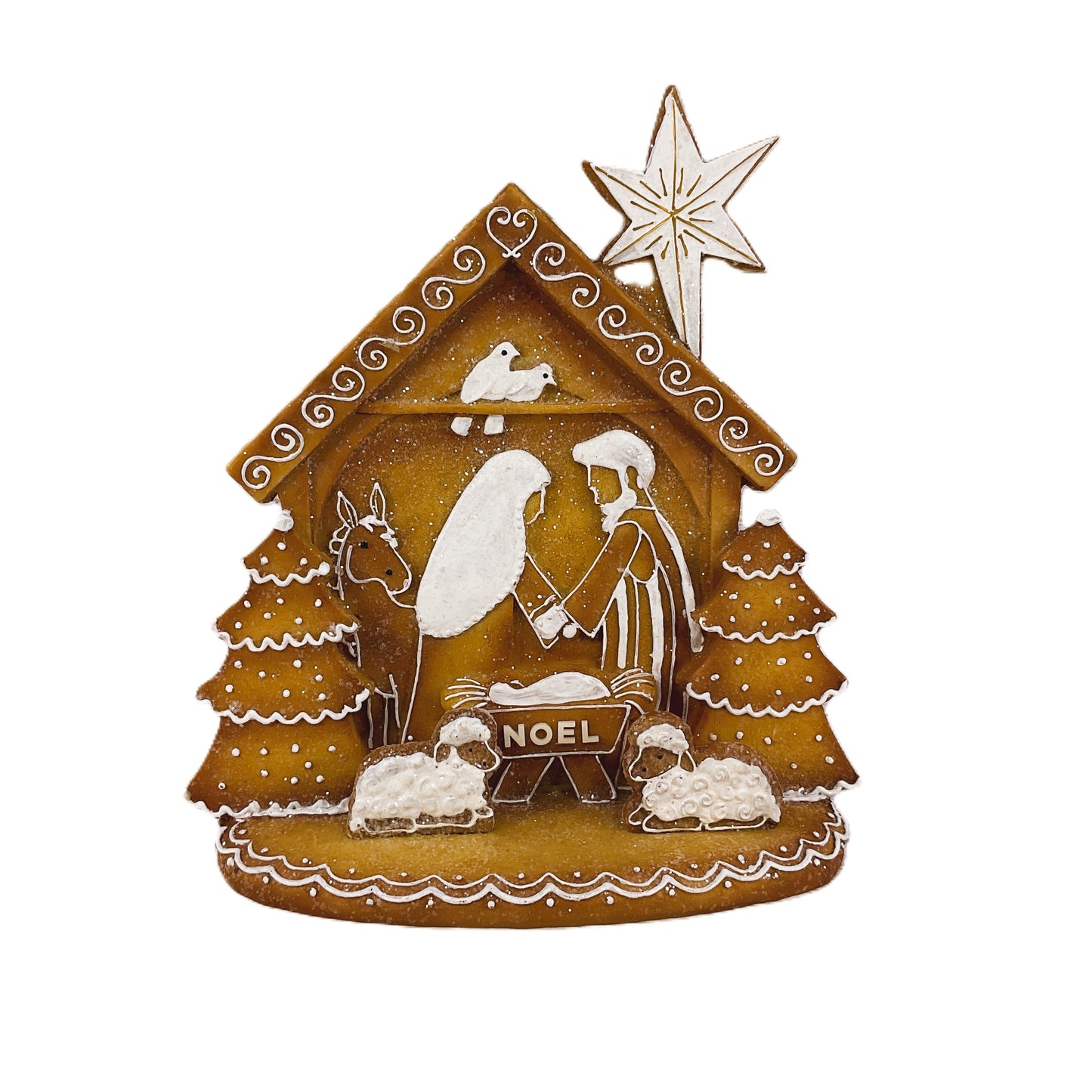 AGSD Christmas Decor - NOEL Gingerbread Nativity Holy Family Stable Figurine