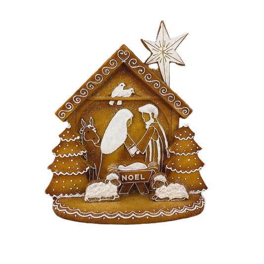 AGSD Christmas Decor - NOEL Gingerbread Nativity Holy Family Stable Figurine