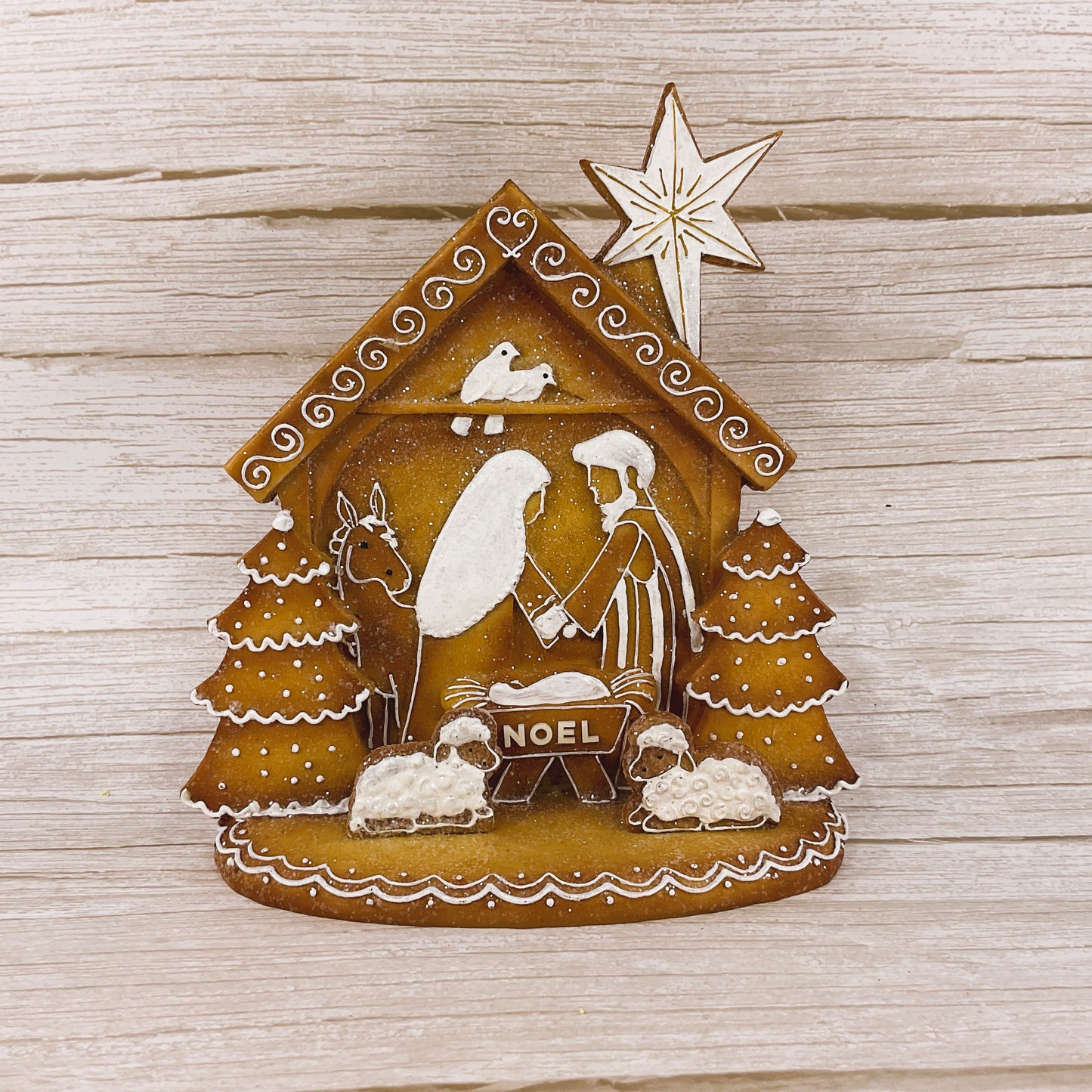 AGSD Christmas Decor - NOEL Gingerbread Nativity Holy Family Stable Figurine