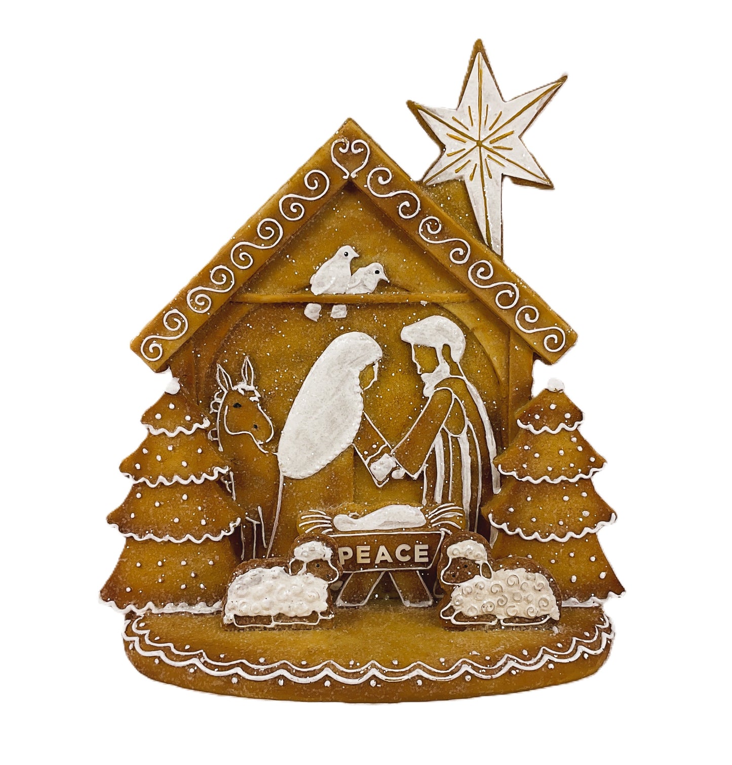 AGSD Christmas Decor - PEACE Gingerbread Nativity Holy Family Stable Figurine