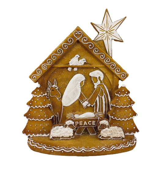 AGSD Christmas Decor - PEACE Gingerbread Nativity Holy Family Stable Figurine