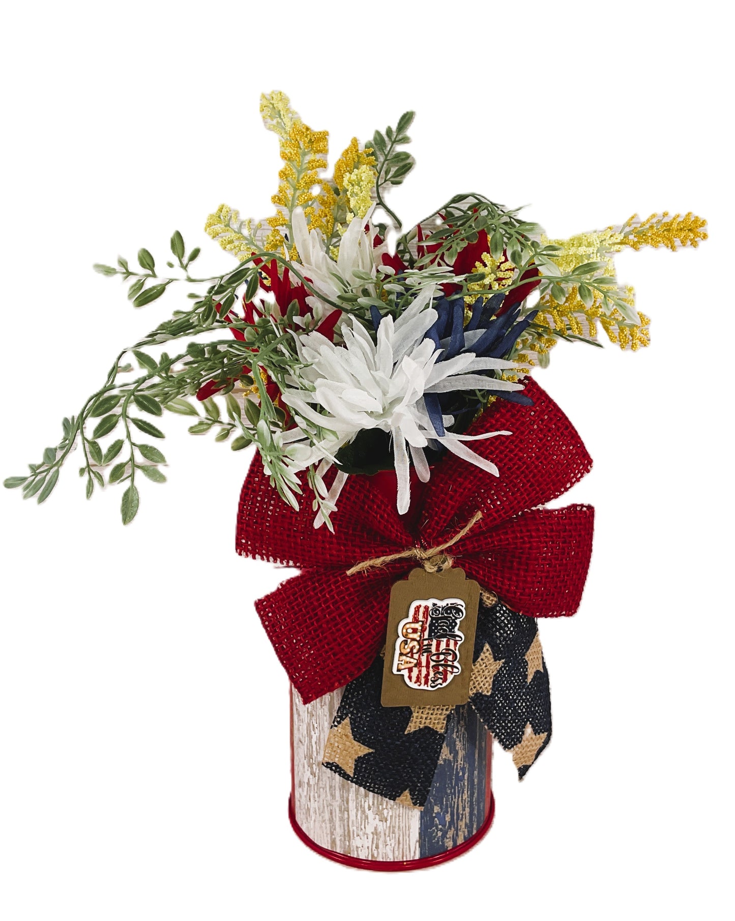 Patriotic God Bless USA Metal Milk Can Floral Arrangement – AGSD