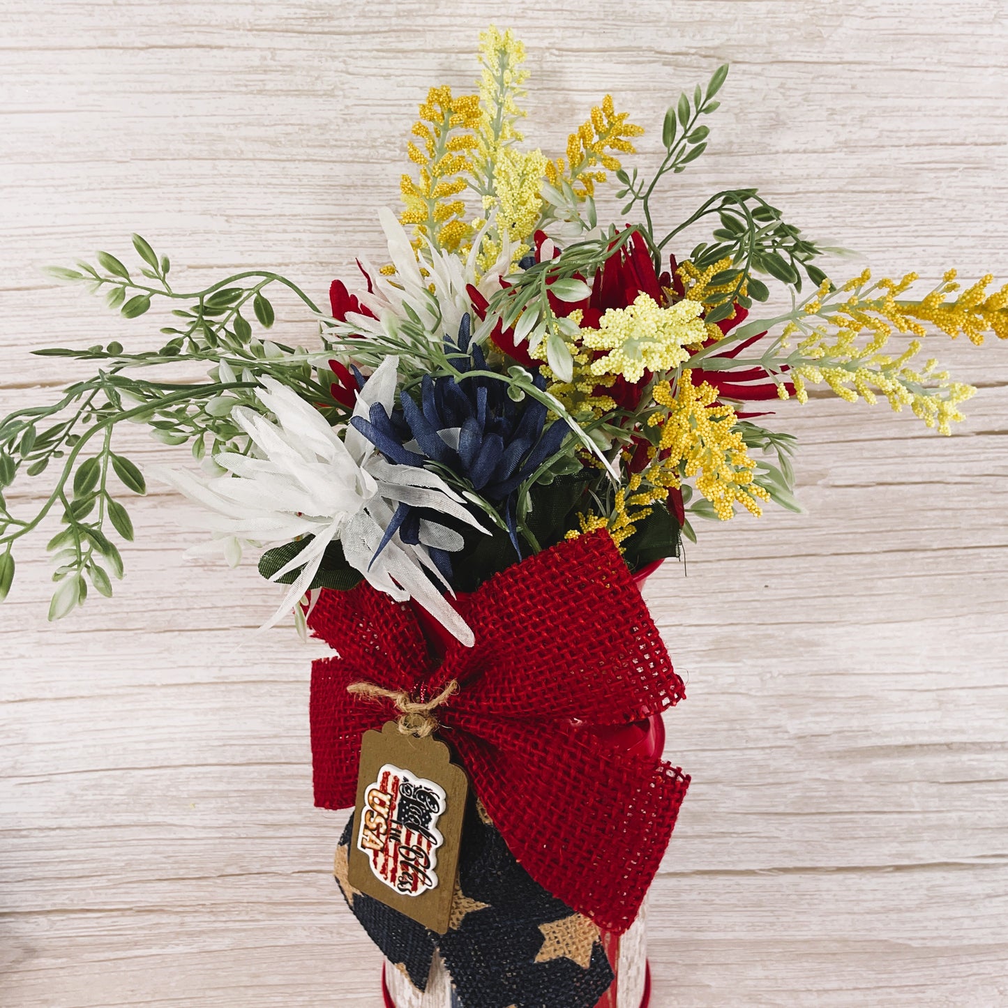 Patriotic God Bless USA Metal Milk Can Floral Arrangement – AGSD