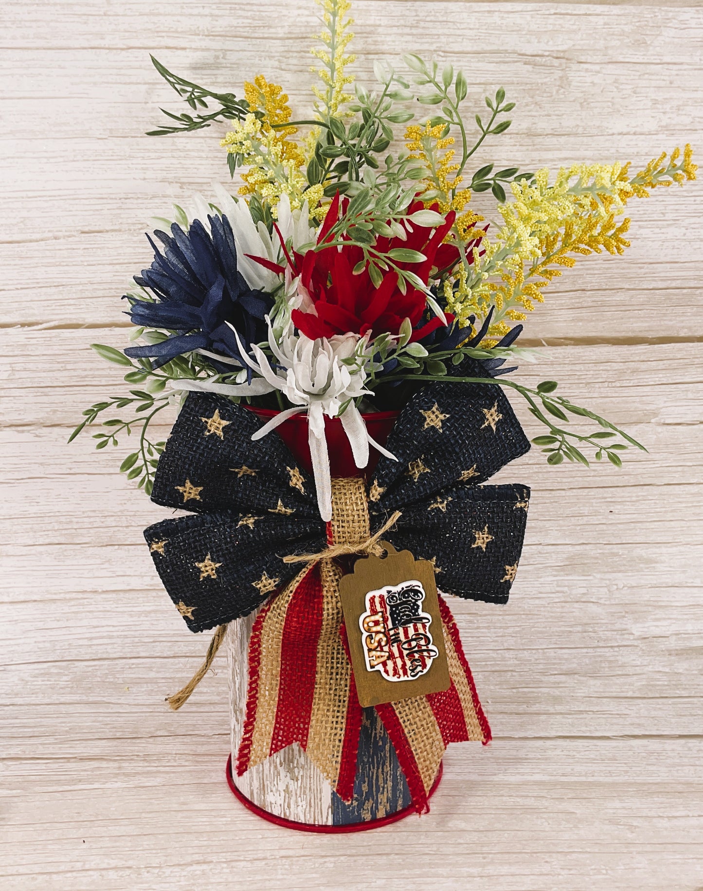 AGSD Patriotic Decor - God Bless USA Milk Can Flowers Display