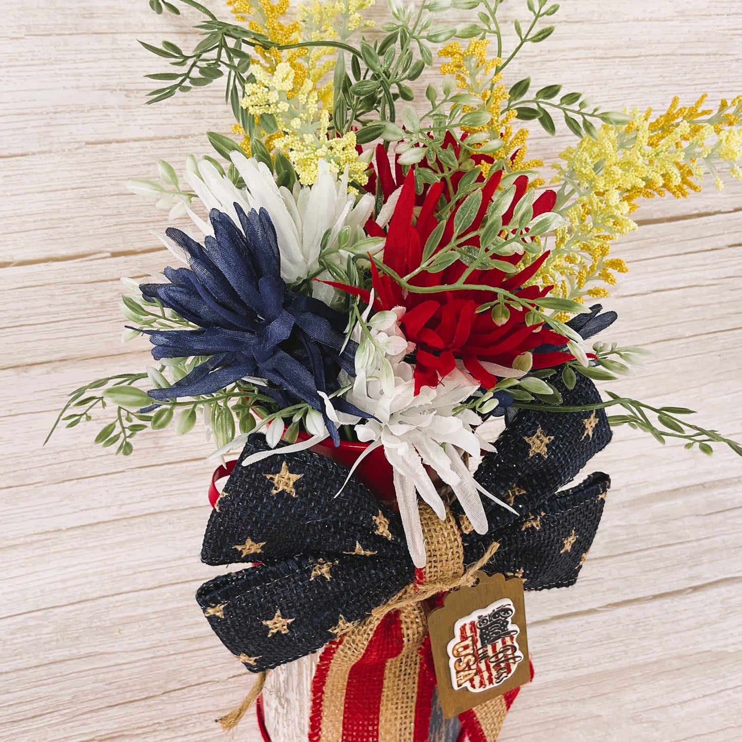 AGSD Patriotic Decor - God Bless USA Milk Can Flowers Display