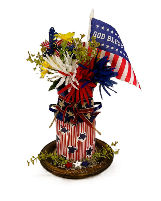 AGSD Patriotic Decor - God Bless America Patriotic Milk Can Floral Display — Handcrafted Farmhouse