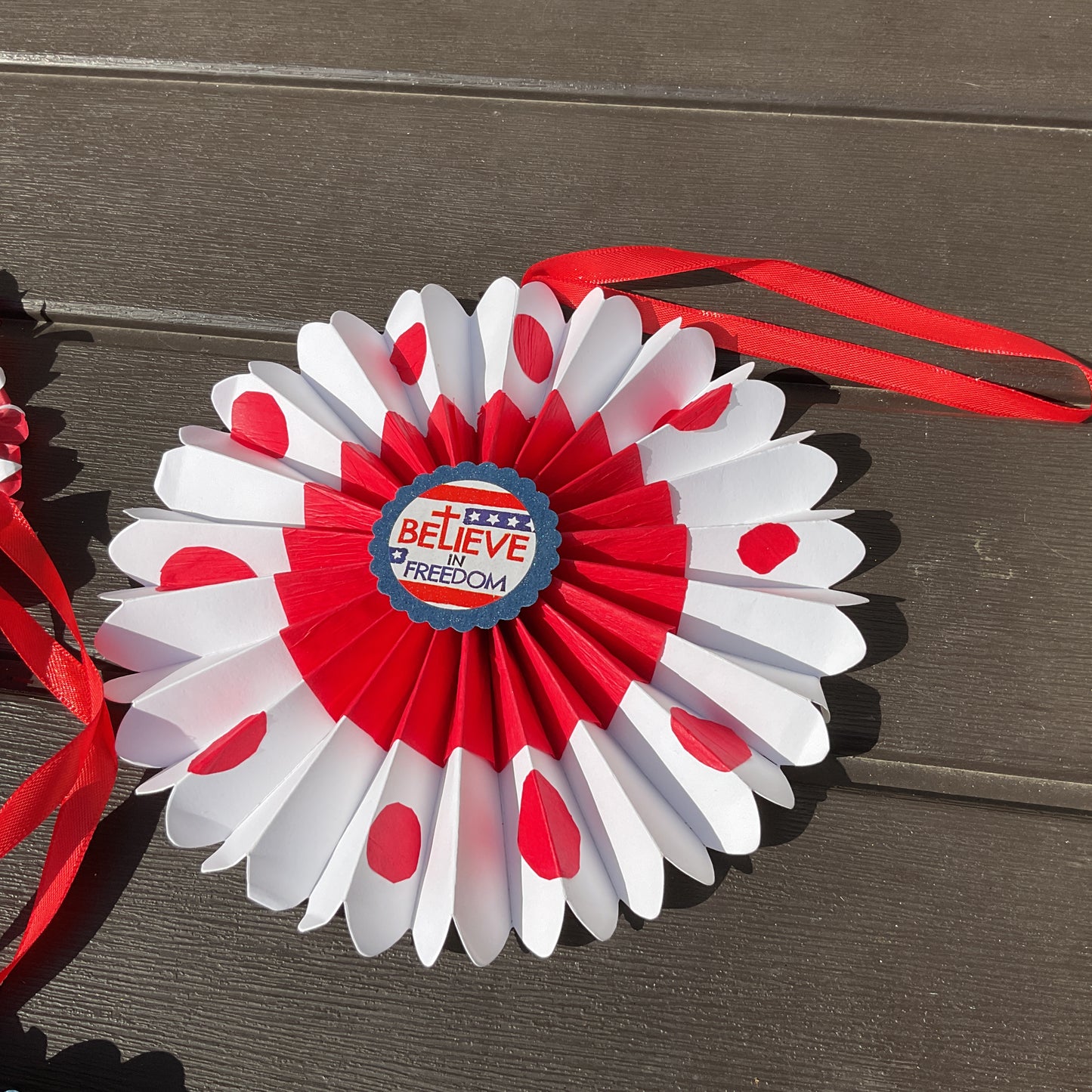 Patriotic Handmade Large Paper Flower Ornaments with Faith Embellishment – 3-Piece Set
