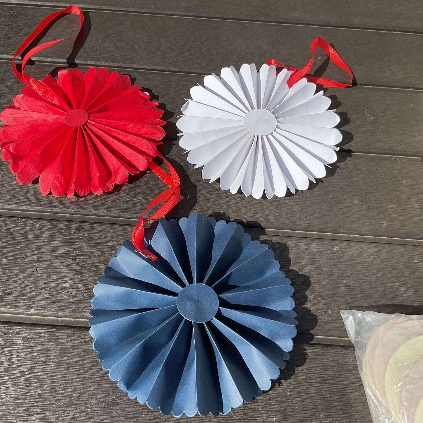 Patriotic Handmade Large Paper Flower Ornaments with Faith Embellishment – 3-Piece Set