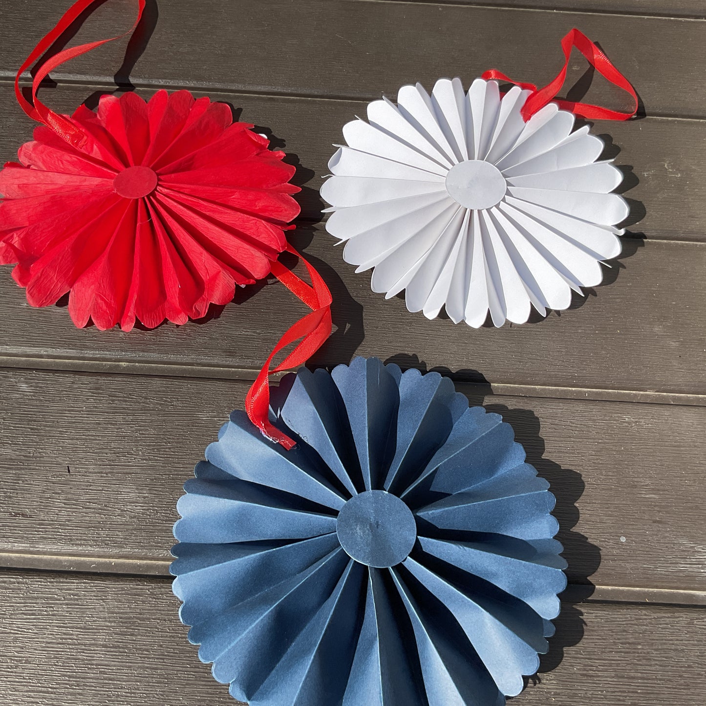 Patriotic Handmade Large Paper Flower Ornaments with Faith Embellishment – 3-Piece Set
