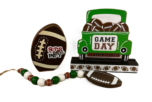 AGSD Fall Decor - Game Day Football Themed Chunk Truck Decor 3pc Set
