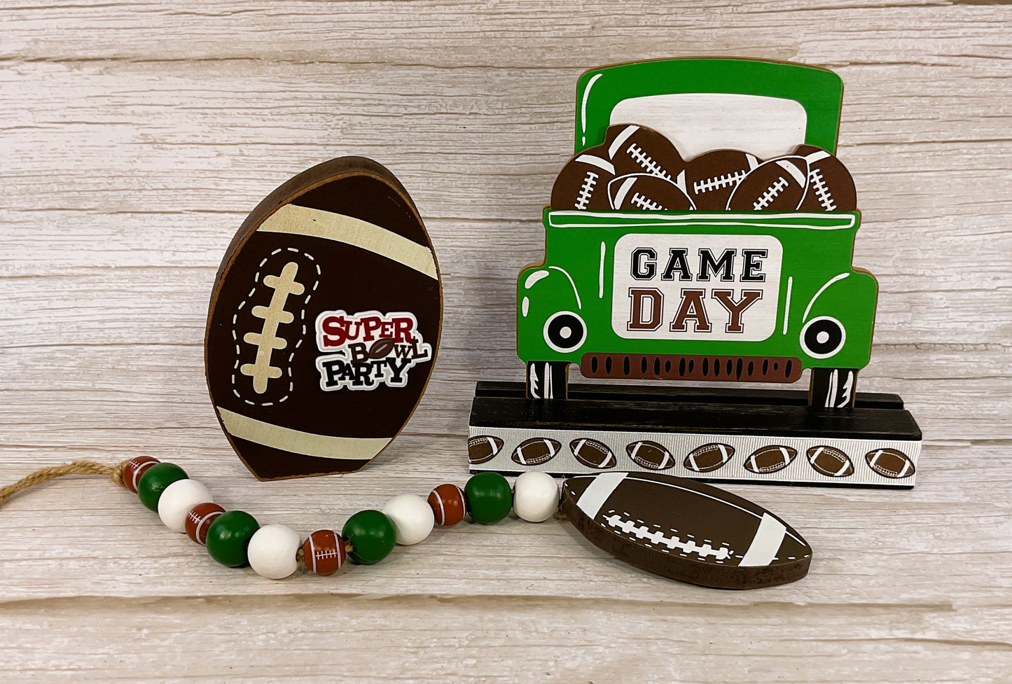 AGSD Fall Decor - Game Day Football Themed Chunk Truck Decor 3pc Set