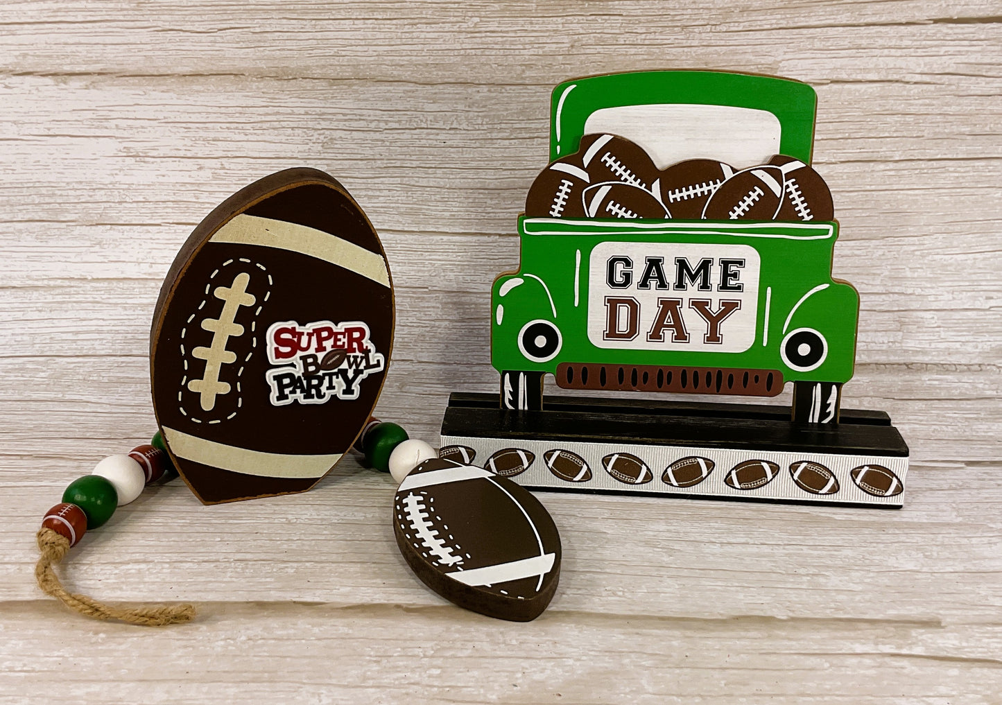 AGSD Fall Decor - Game Day Football Themed Chunk Truck Decor 3pc Set