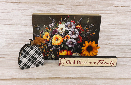 AGSD Fall Decor - Bless Our Family Water Color Pumpkin 3pc Bundle Set