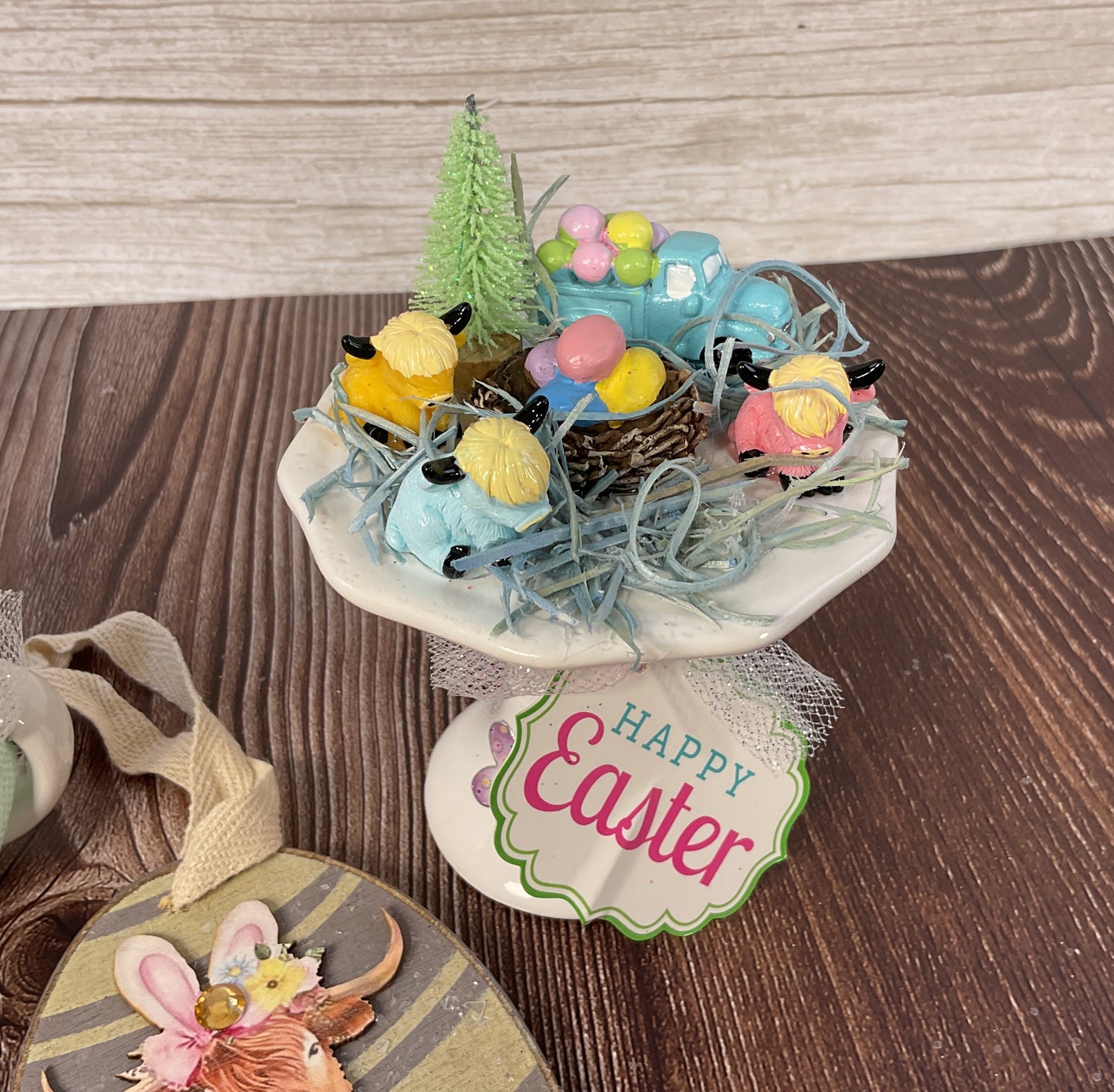 Easter Spring Decor – Micro Mini Highland Cow Cup & Riser Set
