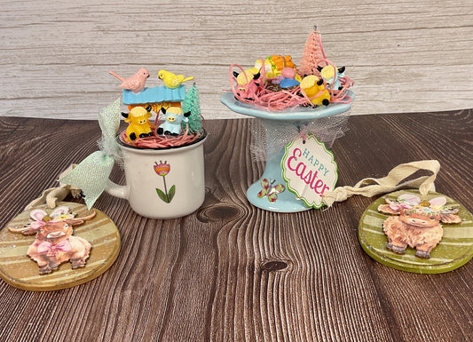 AGSD Spring Decor – Pastel Fairy Garden Highland Cow Floral Teacup Set